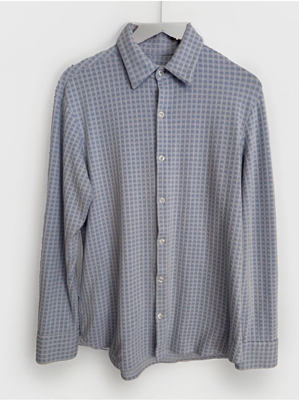Mizzen + Main Men’s Large Trim Fit Shirt Blue White Check Long Sleeve Button